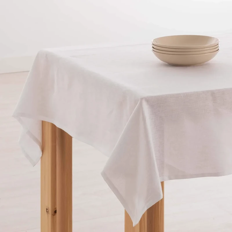 Belum | 100% Linen Stain Resistant Tablecloth | Resinated Rectangular Table Tablecloth | Quality Water-resistant Tablecloth in Various Sizes | Linen Tablecloths for Indoor and Outdoor (White, 250x150)