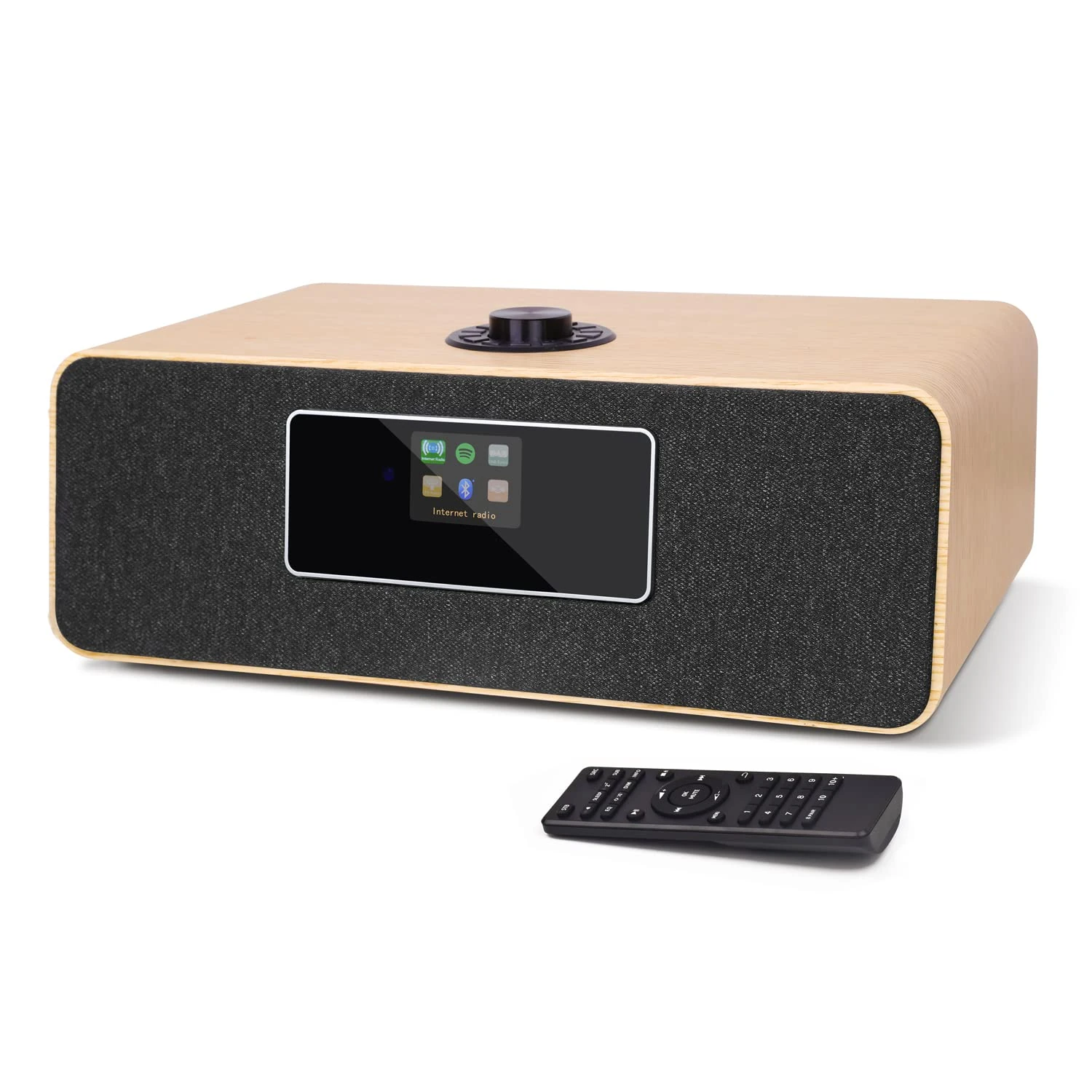 MS3 Stereo WIFI Internet DAB+ Digital and FM Radio with Bluetooth,Spotify Connect,Dual Alarms Clock,USB Charger,Full Colour Display, Remote Control - White oak