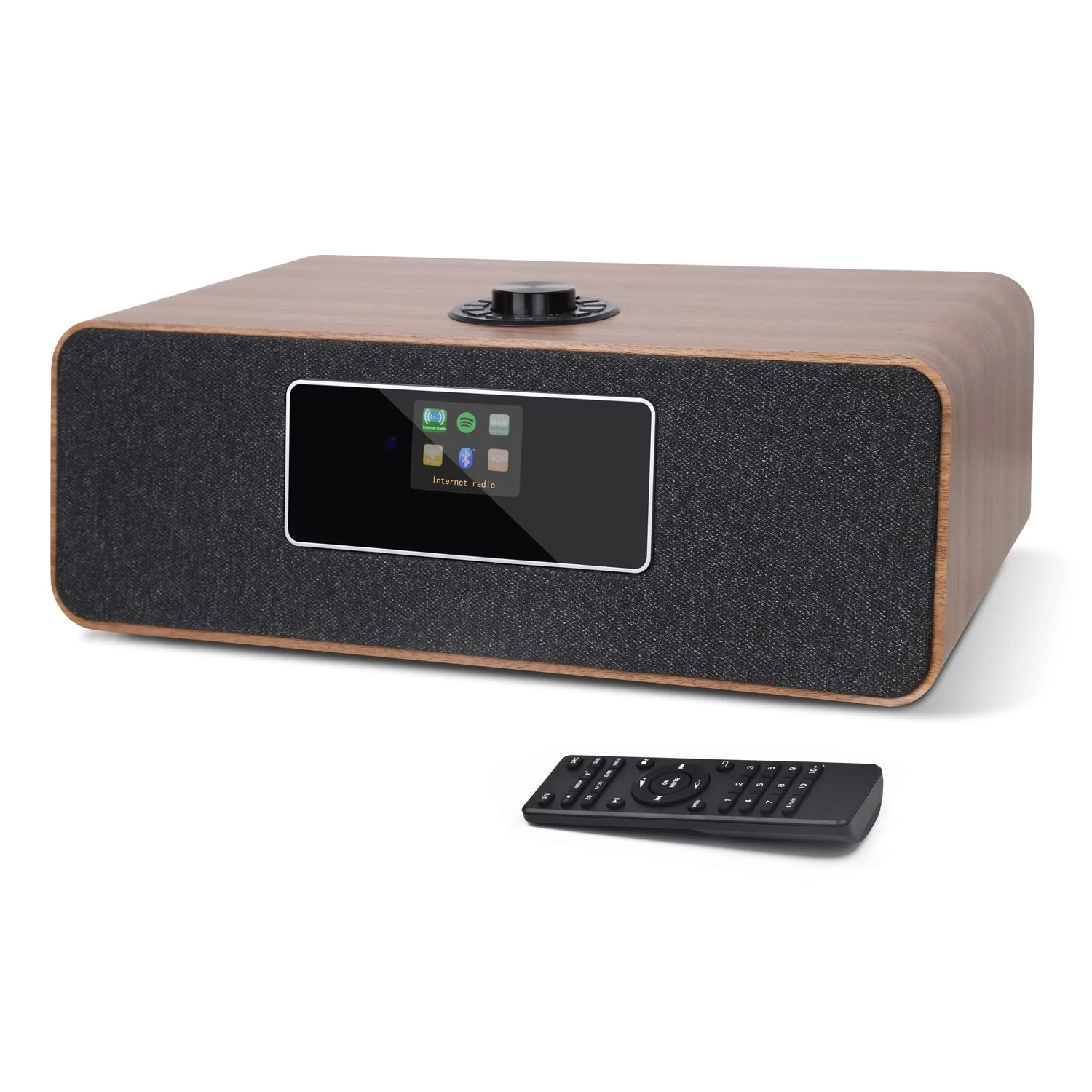 MS3 Stereo WIFI Internet DAB+ Digital and FM Radio with Bluetooth,Spotify Connect,Dual Alarms Clock,USB Charger,Full Colour Display, Remote Control - Walnut
