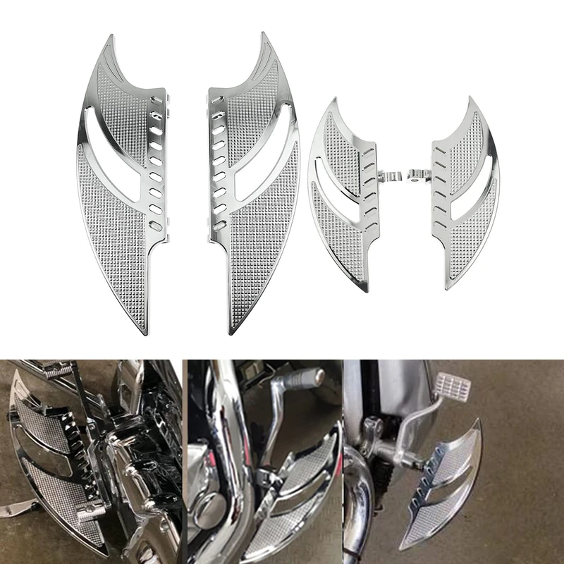 HDBUBALUS Motorcycle Floorboards Set Driver Passenger Footboards Front Rear Foot Pegs Fit For Harley Touring Electra Glide Street Glide Road Glide Softail Dyna 2 Pair (Color: Chrome)