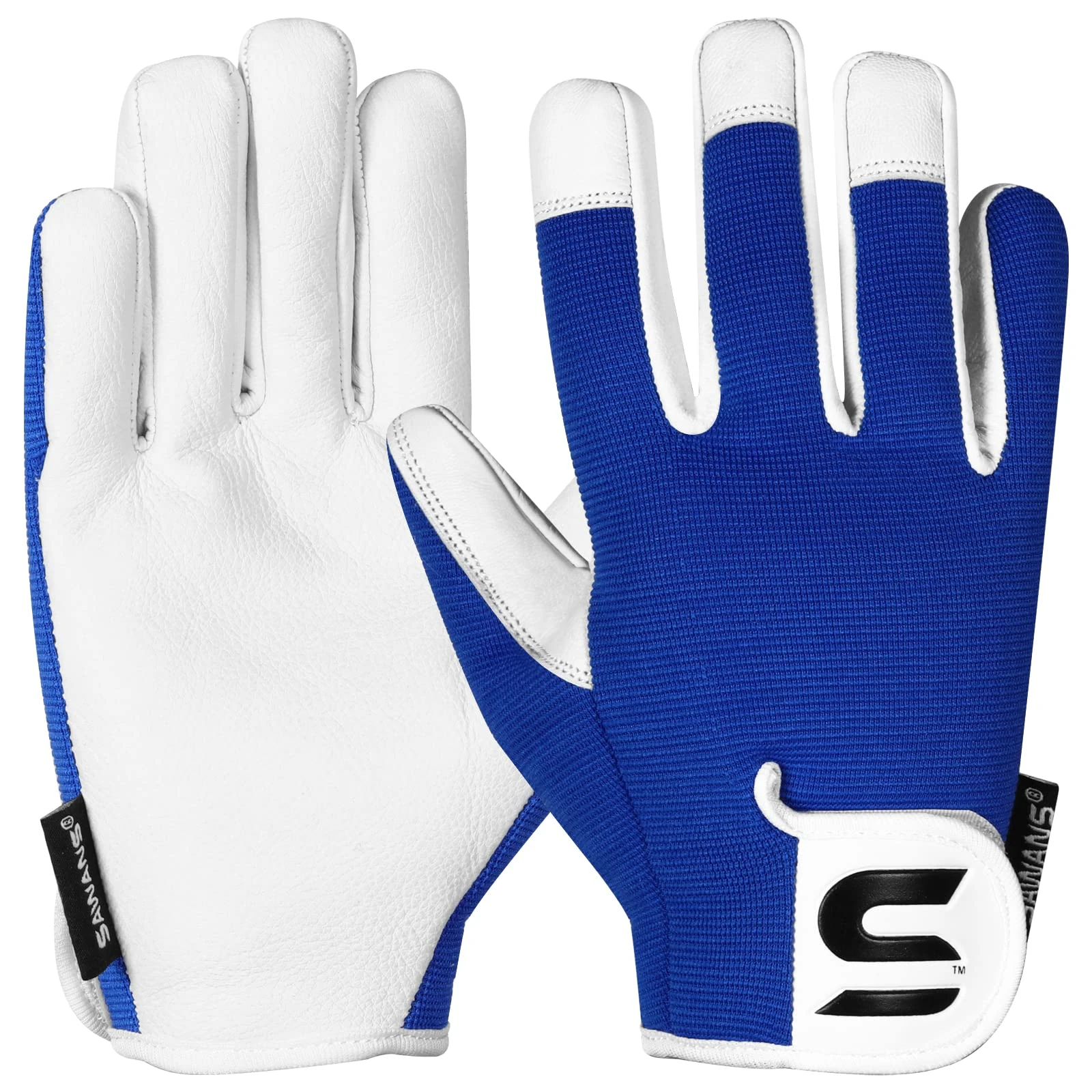 SAWANS Leather Gardening Gloves Ladies and Mens Thorn Proof Garden Gloves for Women and Men Ideal Gardening Gifts Durable Goatskin Work Gloves (M, Blue)