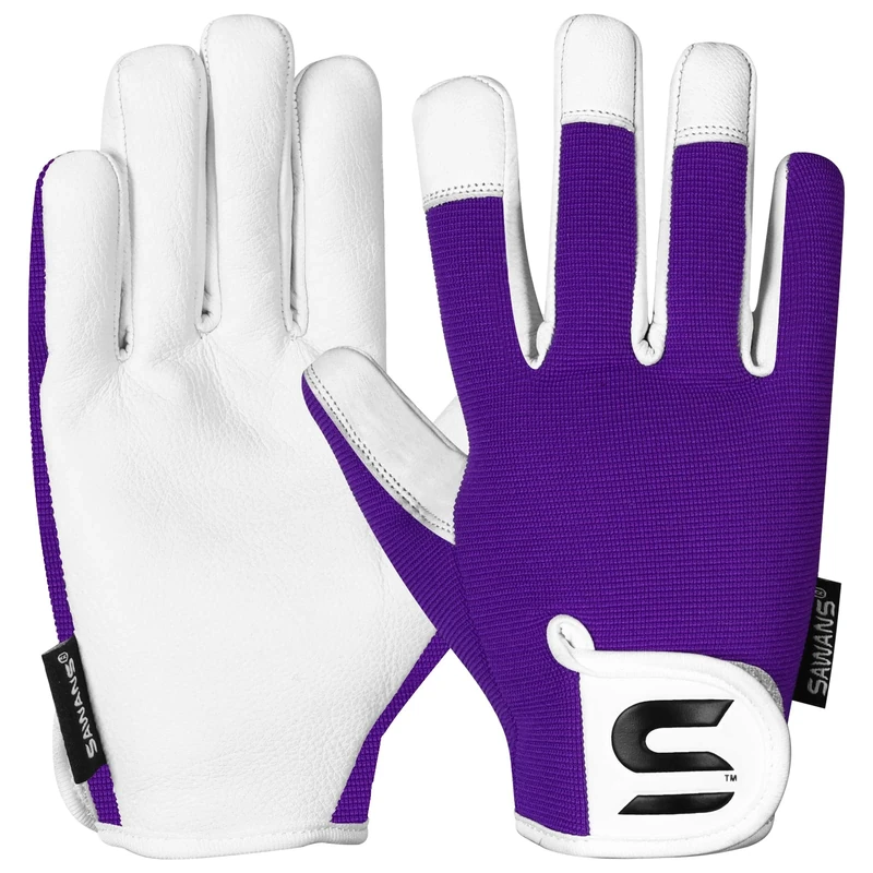 SAWANS Leather Gardening Gloves Ladies and Mens Thorn Proof Garden Gloves for Women and Men Ideal Gardening Gifts Durable Goatskin Work Gloves (L, Purple)