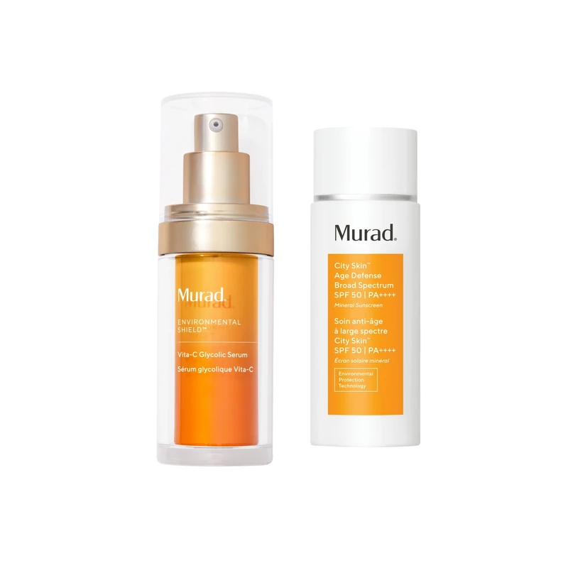Murad Environmental Shield Brighten Protect Duo | Daily Facial Vitamin C Brightening Serum with Glycolic Acid | Mineral Face Sunscreen SPF 50-Blue Light Defense | UVA/UVB Protection