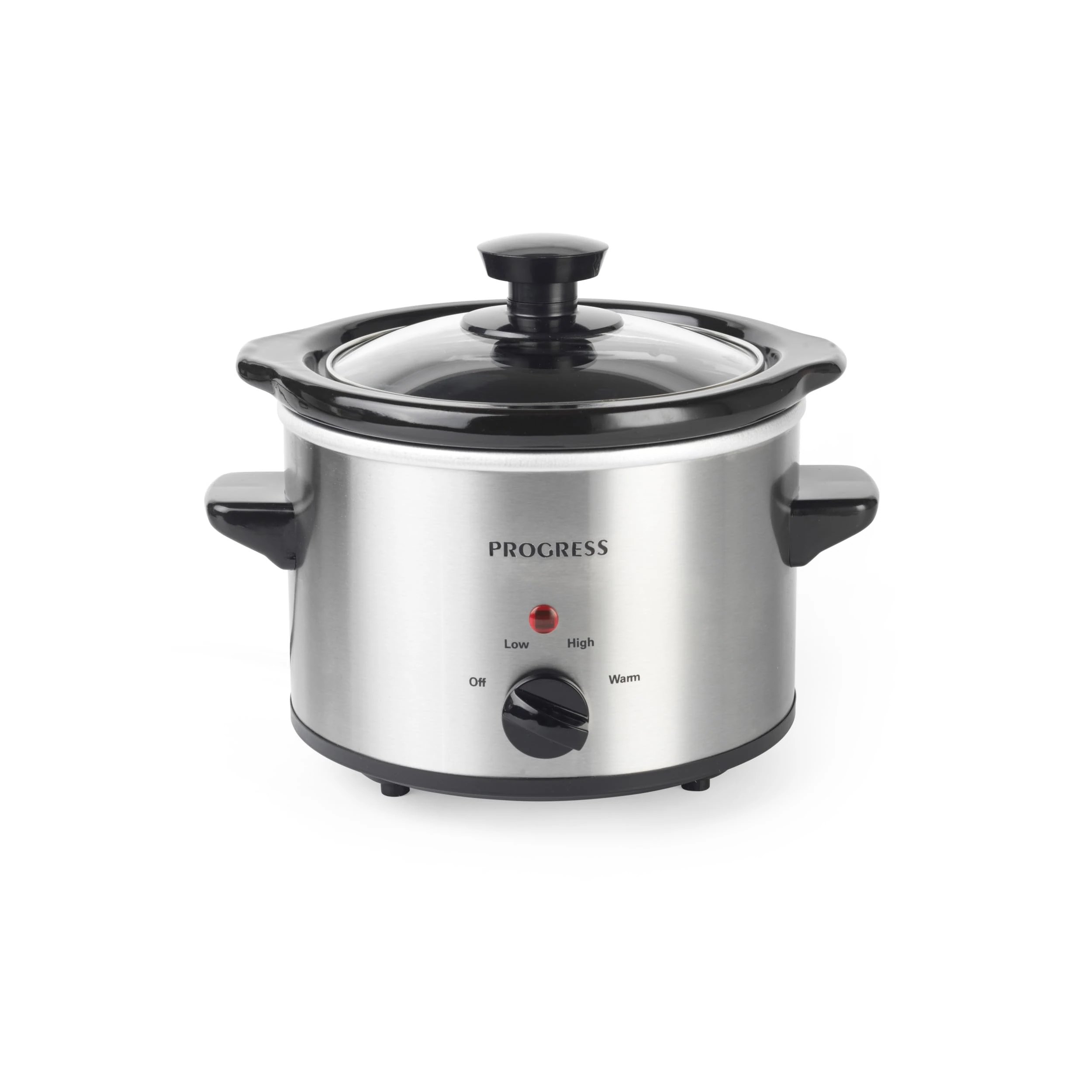 Progress EK2621P Stainless Steel Slow Cooker With Lid - 3 Heat Settings, 1.5L Removable Easy Clean Ceramic Bowl, Serves 1-2 People, Energy Efficient, Versatile Batch Cooking, Power Indicator Lights
