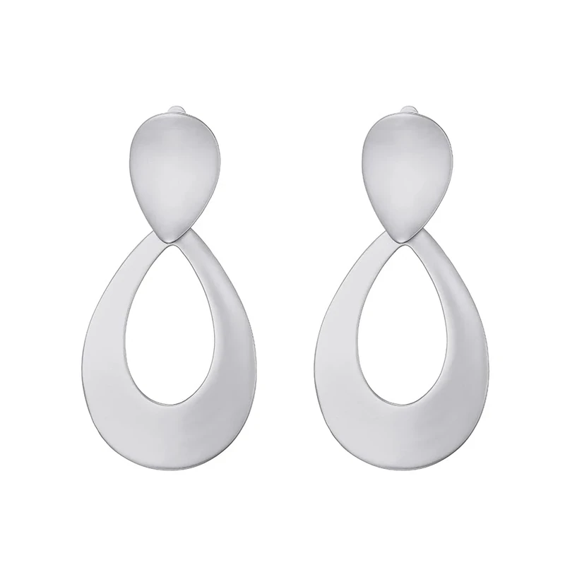 GREICHFAN Matte Silver Tear Drop Clip-On Earrings - Vintage Style