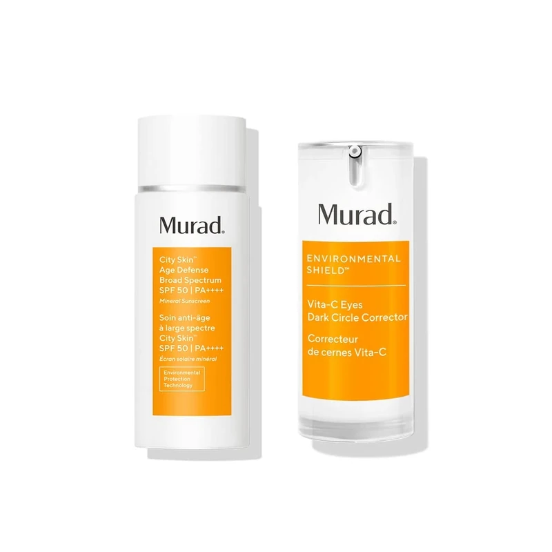 Murad Environmental Shield Protect Correct Duo | Mineral Face Sunscreen SPF 50 Cream | Luminous Glow Dark Circle Corrector | Gold-Stabilized Vitamin C | Eye Serum with Antioxidant Defence