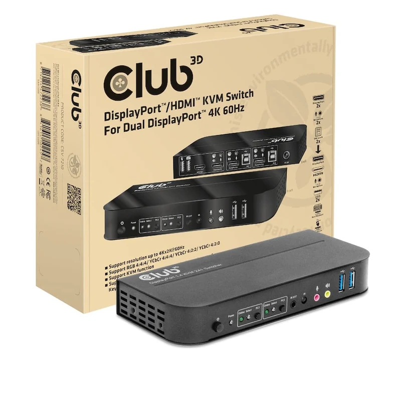 Club3D CSV-7210 DisplayPort™/HDMI™ KVM Switch to Dual DisplayPort™ 4K 60Hz
