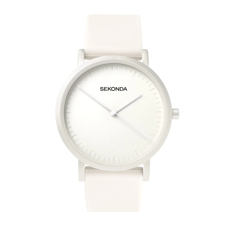 Sekonda in Colour Ladies 34mm Quartz Watch in White with Analogue Display, and White Silicone Strap 40390