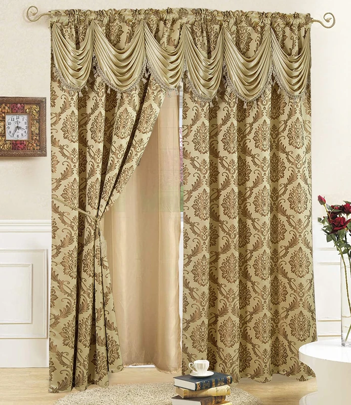 DreamField Linen Jacquard Window Curtains for Living Room and Bedroom 54 W x 84 L Inches - 2 Panel Set with Attached Valance, Backing and 2 Tie Backs Long Elegant Fancy Design Cortinas para Sala