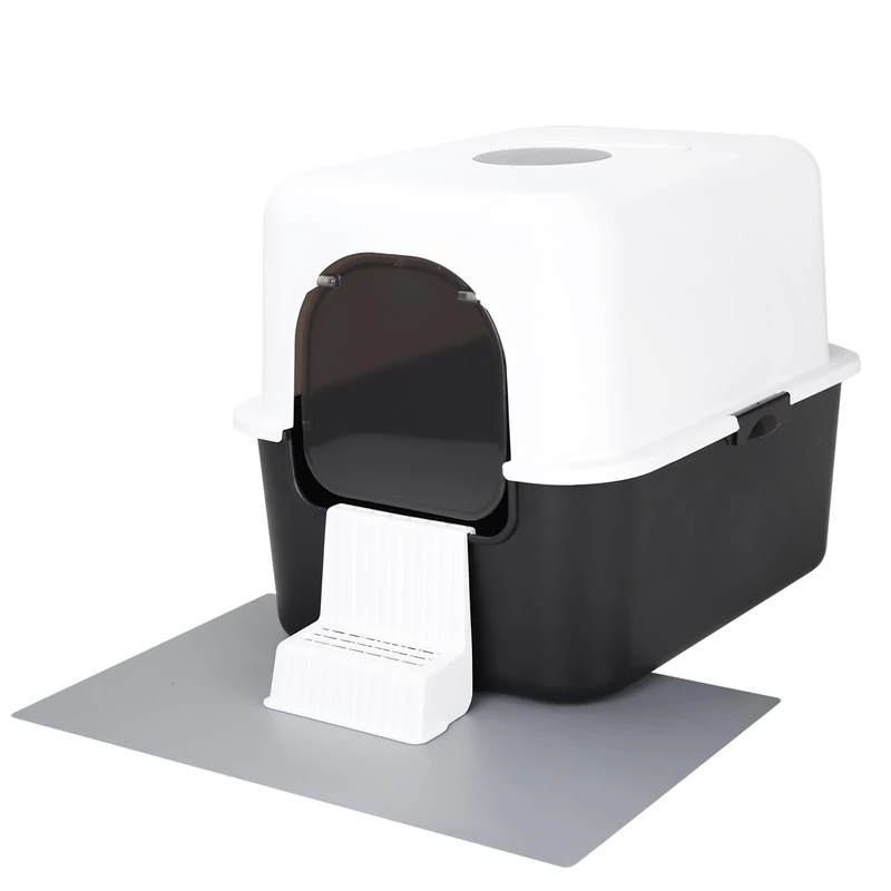 Sfozstra Cat Litter Box with Lid, Fully Enclosed Splash-Proof and Leak-Proof Urine High Edge and Odorless Cat Litter Box, Easy to Installation and Clean (Black with Pedal(S))