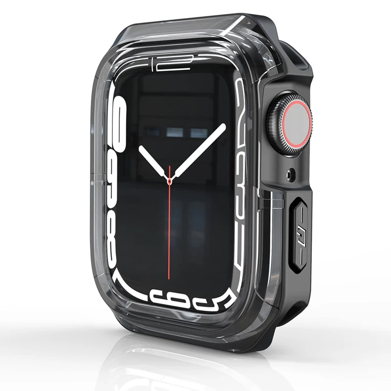 HEA-GHKPW Rugged Case Cover 41mm with Tempered Glass Screen for iwatch Series 7 Protective Bumper Accessories Hard Case for Women Men-Black