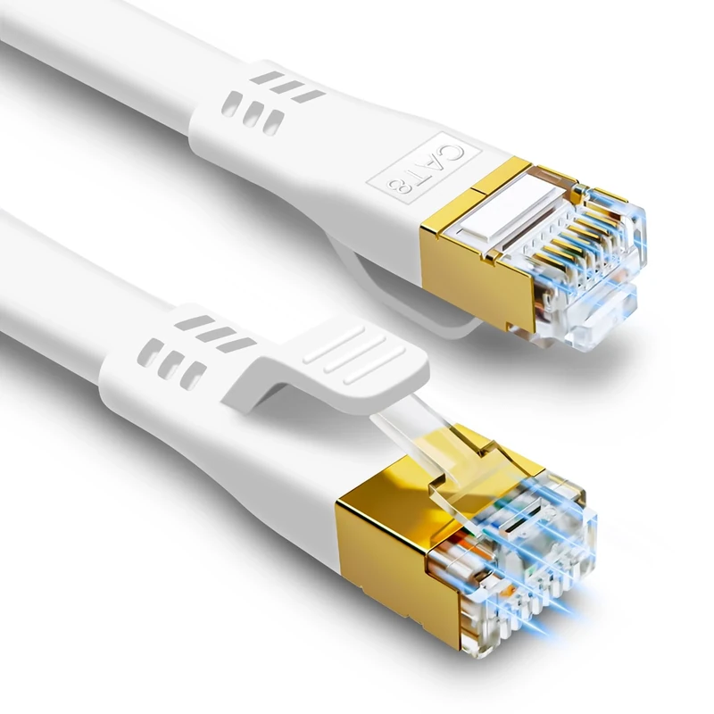 HUGIN CAT8 Ethernet Cable 3m, 40Gbps 2000MHz High Speed CAT8 Internet LAN Wire, Flat Gigabit Network Patch Cable POE with RJ45 Connector for X box/PS5/Switch/Modem/Router/PC (3m,white)