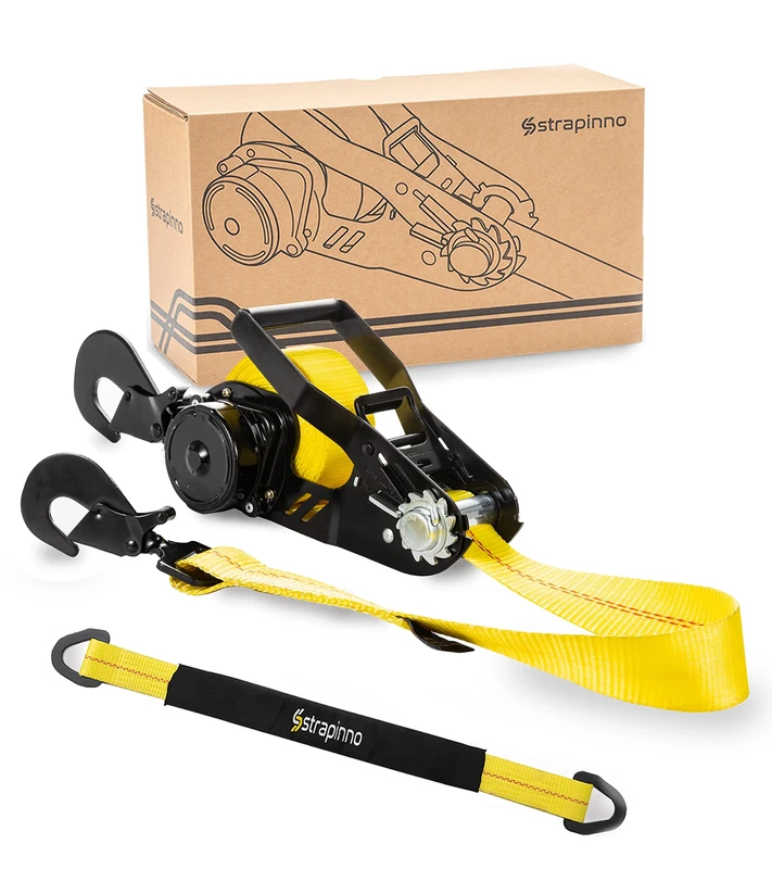 Strapinno Retractable Ratchet Tie-Down Strap,2in x 15ft Heavy-Duty Strap with Snap Hooks,10,000lbs Breaking Strength & 3,333lbs Working Load Limit, Comes with a 36-Inch Axle Strap (Direct Hook 1PC)
