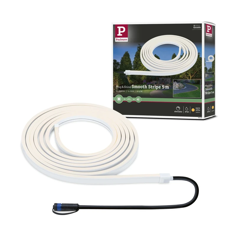 Paulmann 94680 Plug & Shine LED outdoor luminaire Strips Smooth IP68 5m incl. 1x11W dimmable white plastic 3000K