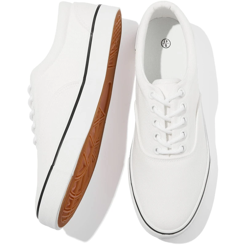 FRACORA Mens White Canvas Shoes Low Top Canvas Sneakers Lace Up Casual Shoes, White, 12 - Image 1