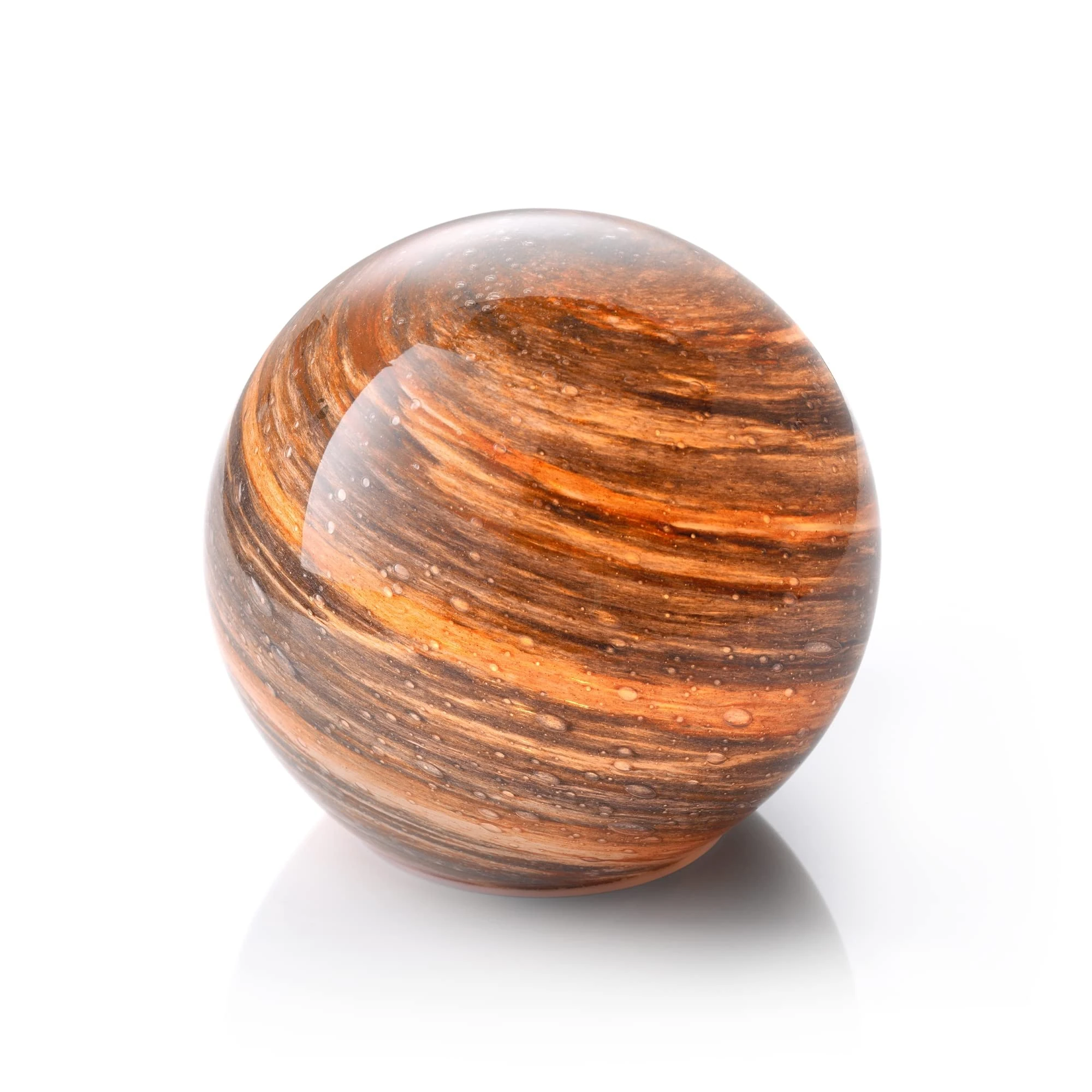 Auraglow Handmade Blown Glass Art Planet LED Table Lamp, Cordless Battery Operated Light, [Jupiter]