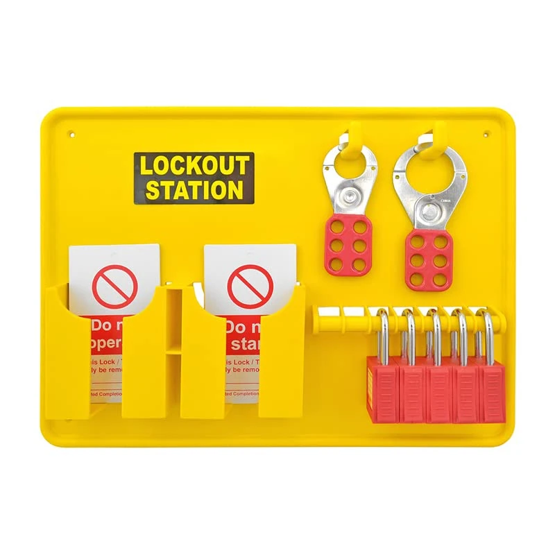 Lockout Tagout Filled Station Board 27 Piece - 5 Padlocks 20 Tags 2 Hasps Fixings Included Yellow