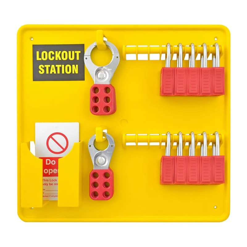 Lockout Tagout Station Board Filled 22 Piece - 10 Padlocks 10 Do Not Operate Tags 25/38mm Hasp Wall Fixings Yellow