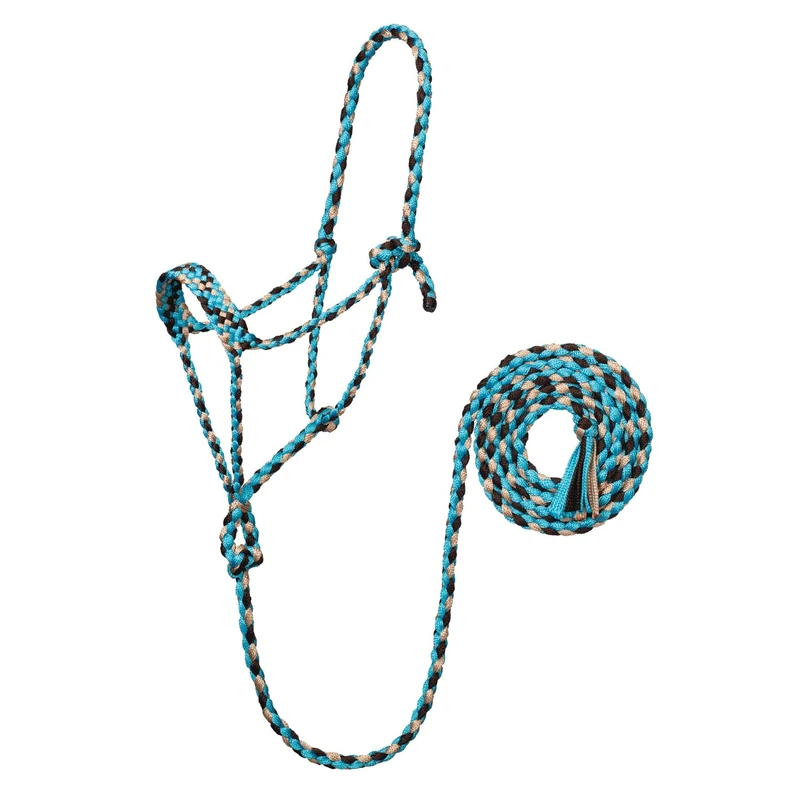 Weaver Leather Braided Rope Halter with 10' Lead,Turquoise/Brown/Tan
