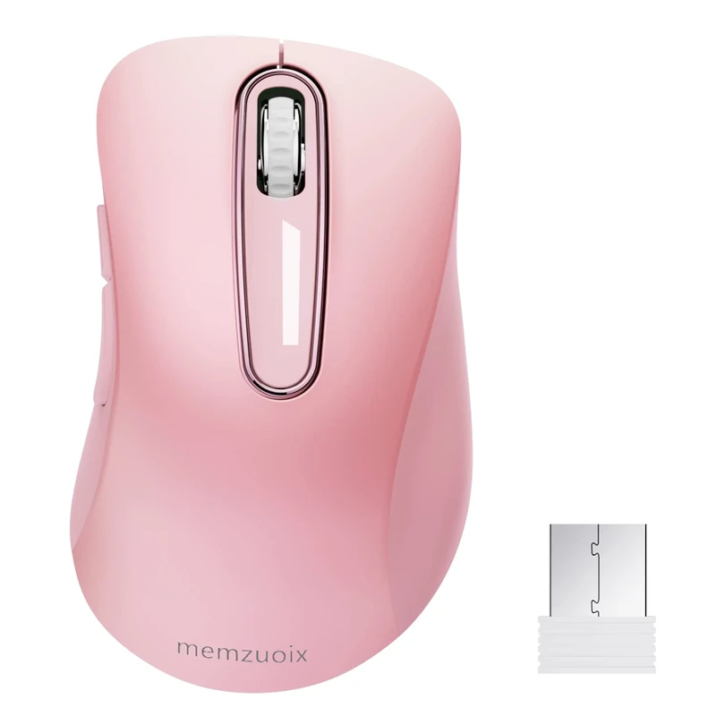 memzuoix 2.4G Wireless Mouse, 1400 DPI Mobile Optical Cordless with USB Receiver, Portable Computer Mice Wireless Mouse for Laptop, PC, Desktop, MacBook, 5 Buttons (Pink)