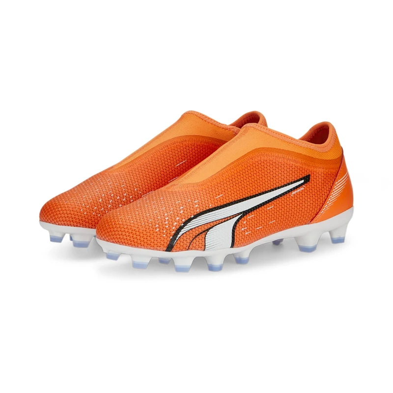 PUMA Unisex Kids Ultra Match Ll Fg/Ag Jr Soccer Shoe, Ultra Orange Puma White Blue Glimmer, 4.5 UK
