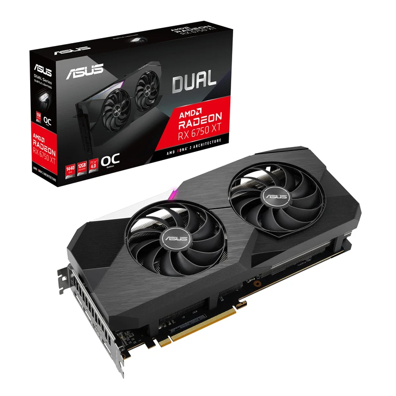 ASUS Dual AMD Radeon RX 6750 XT OC Edition 12GB GDDR6 Gaming Graphics Card (AMD RDNA 2, PCIe 4.0, 12GB GDDR6 memory, HDMI 2.1, DisplayPort 1.4a, Axial-tech fan design, 0dB technology)
