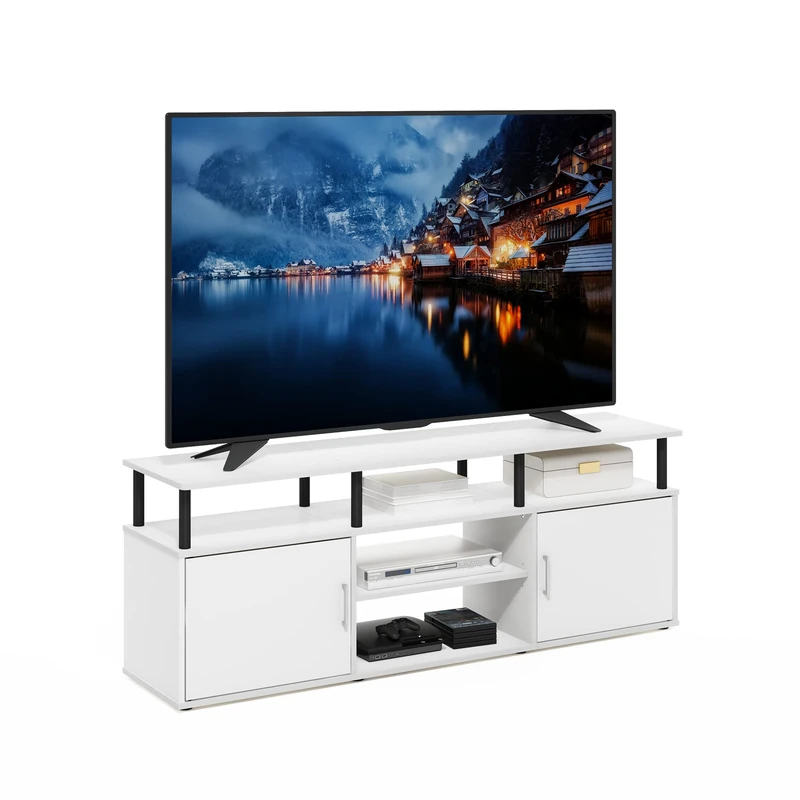 Furinno Jensen TV Stand for TV up to 70 Inch, Solid White/Black