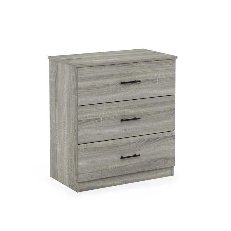 Furinno 3-Drawer Dresser with Handle, French Oak Grey