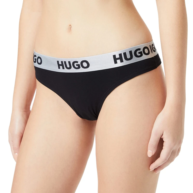 HUGO Womens THONG SPORTY LOGO Stretch-cotton thong briefs with logo waistband