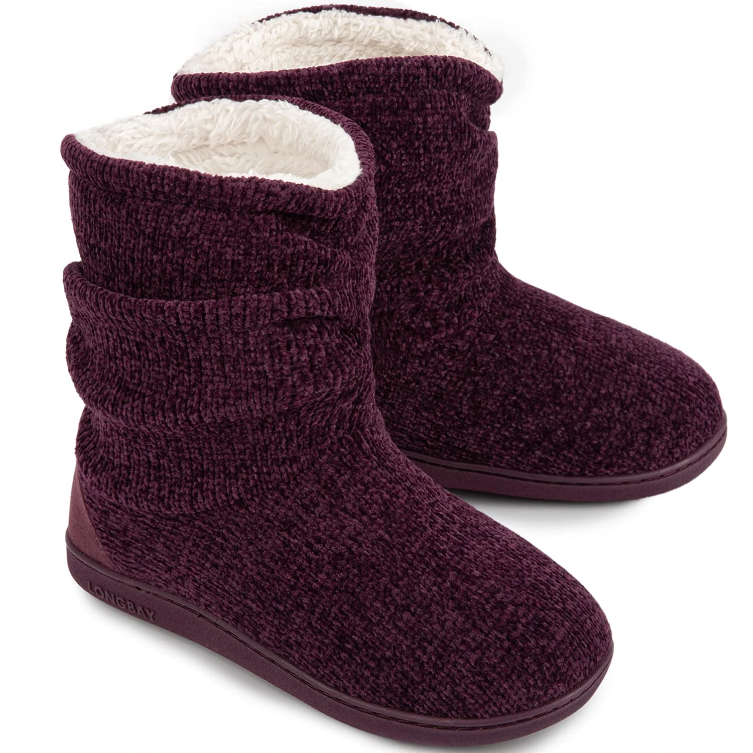 LongBay Women's Warm Slipper Boots Plush Fleece Lining Memory-Foam Cushioning Non-Slip Ladies House Shoes Indoor Outdoor, 3/4 UK, Purple