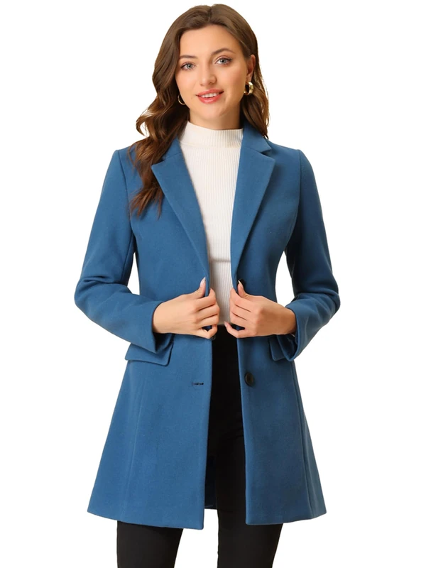 Allegra K Women's Winter Coats 2025 Single Breasted Long Trench Coat Jackets, Dusty Blue, XL