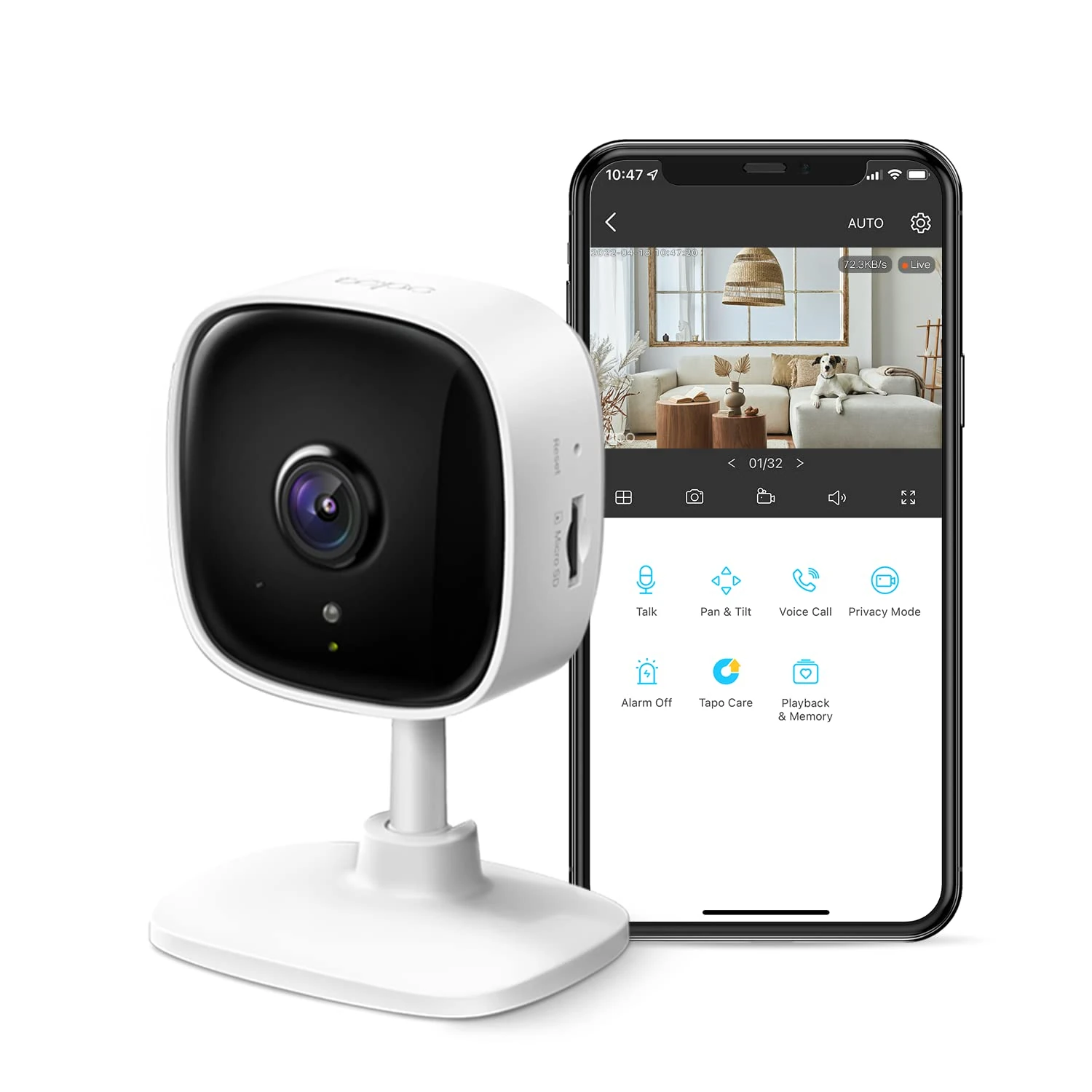 Tapo TP-Link 2K Indoor Security Camera for Baby Monitor, Dog Camera w/Motion Detection, 2-Way Audio Siren, Night Vision, Cloud & SD Card Storage(Up to 256 GB), Works w/Alexa & Google Home C110