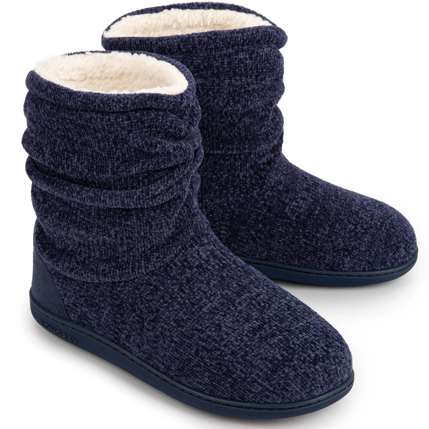 LongBay Women's Warm Slipper Boots Plush Fleece Lining Memory-Foam Cushioning Non-Slip Ladies House Shoes Indoor Outdoor, 9/10 UK, Navy Blue
