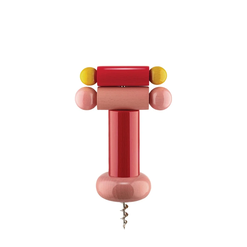Alessi un Brindisi Disegnato ad Arte ES17 2 - Design Corkscrew in Beech, Red, Yellow and Pink Wood