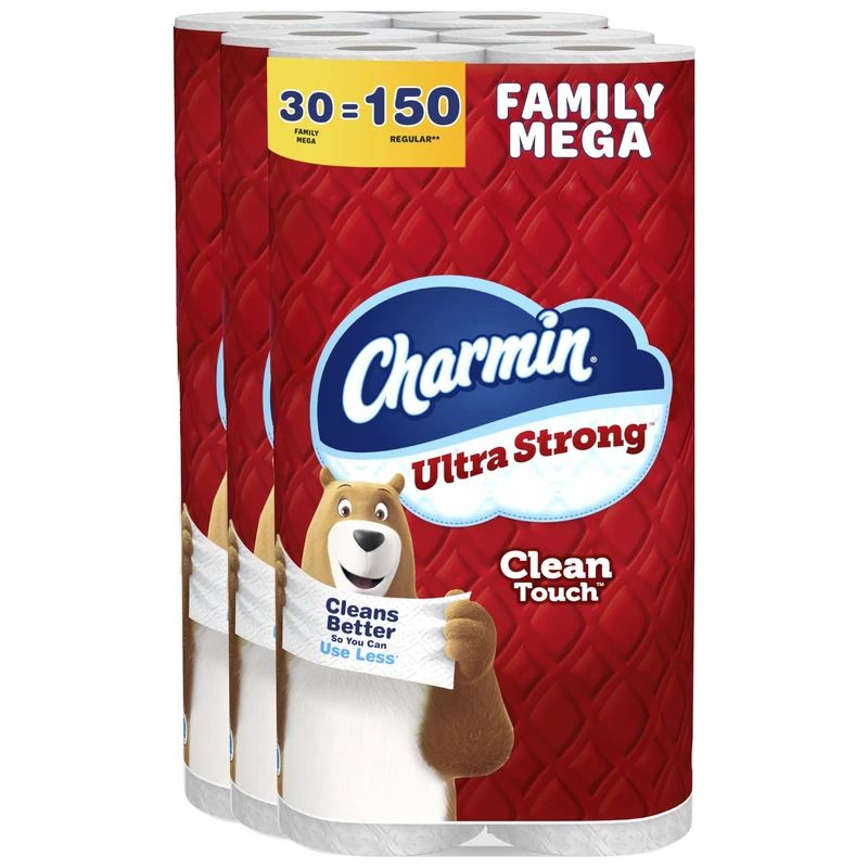 Charmin Toilet Paper Ultra Strong Clean Touch, 30 Family Mega Rolls = 150 Regular Rolls (Packaging May Vary)