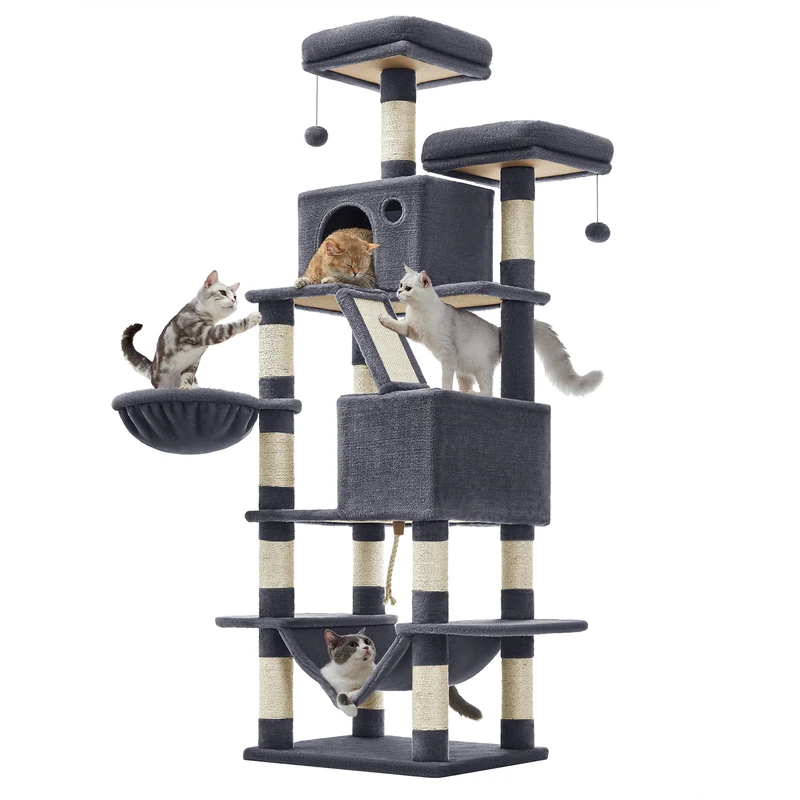 Feandrea Cat Tree, 165 cm L Cat Tower with 13 Scratching Posts