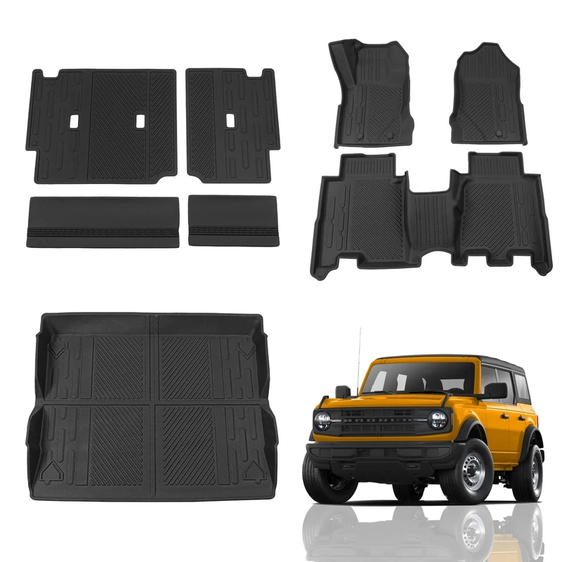 Maxzina Floor Mats Compatible with 2021 2022 2023 2024 Ford Bronco Trunk Mat Cargo Liner for Ford Bronco Accessories 4 Door(Trunk Mat+Floor Mats+Rear Backrest Mats)