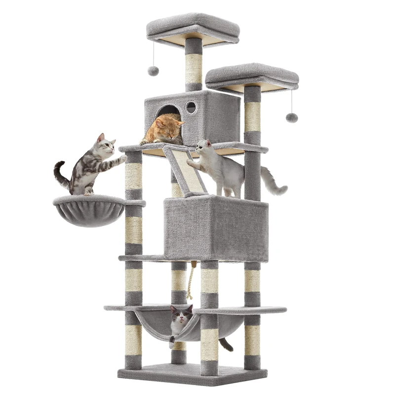 Feandrea Cat Tree, 165 cm L Cat Tower with 13 Scratching Posts