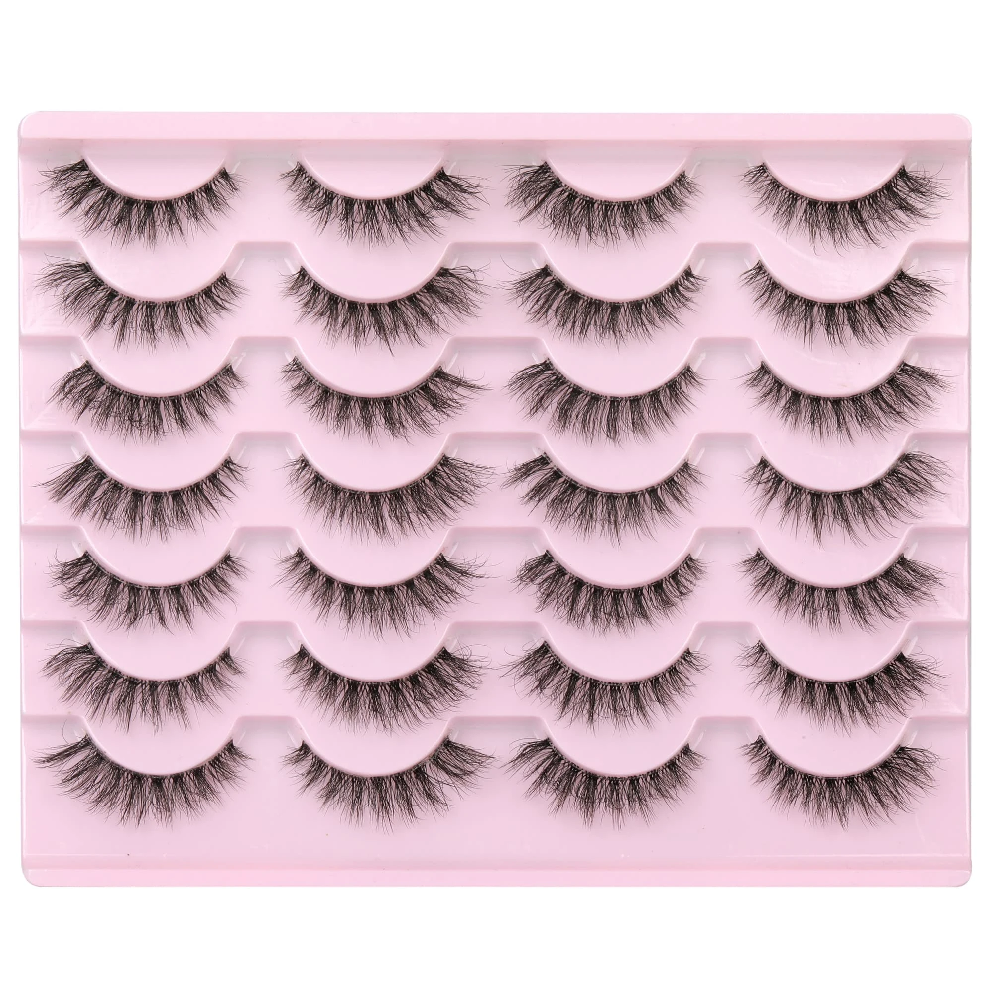 Newcally Lashes False Eyelashes Natural Look Lashes Wispy Fluffy Volume Fake Eyelashes 5D Strip Cat Eye Lashes Pack Clear Lash Band Individual Eyelash 14 Pairs