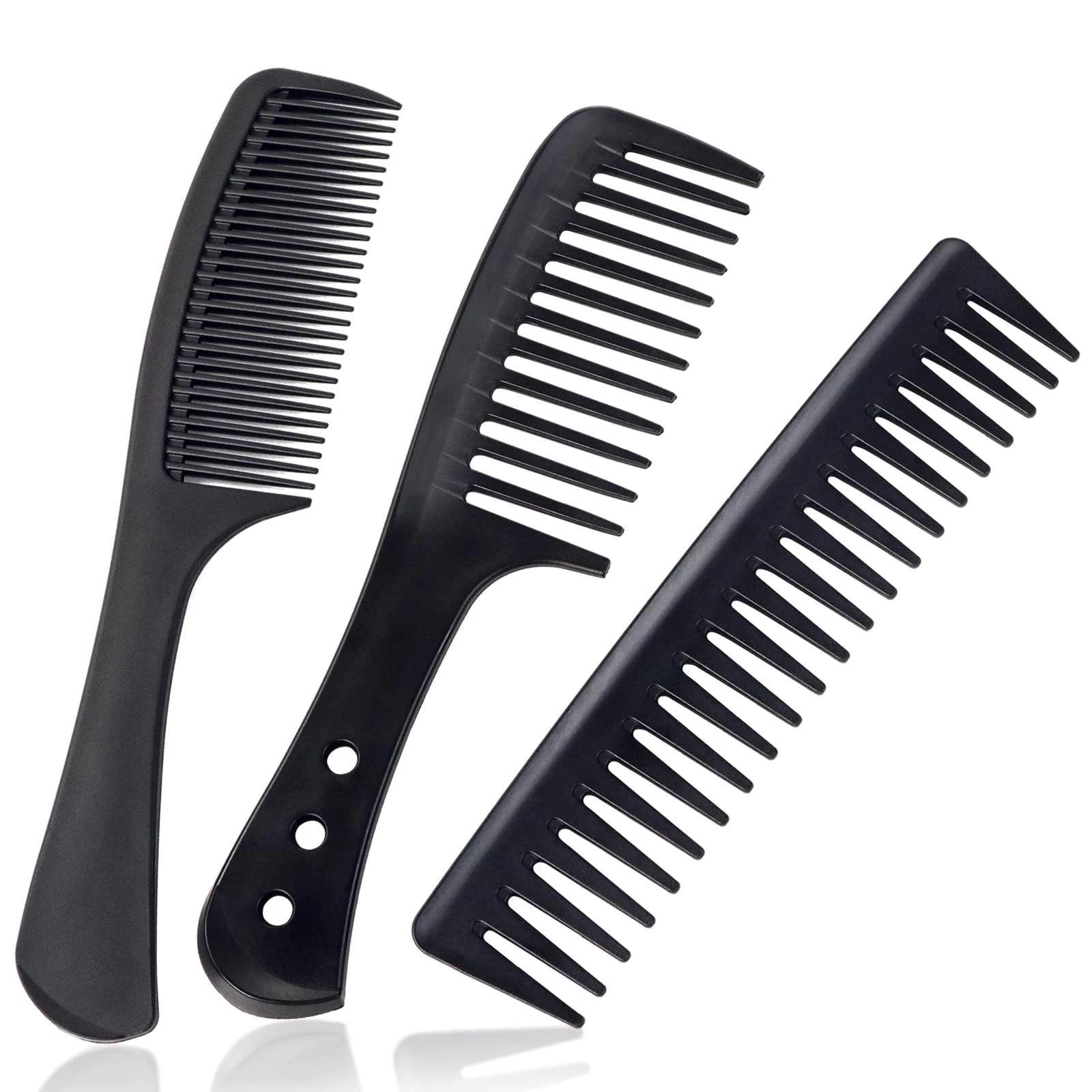 Sularpek 3 Pc Wide Tooth Carbon Fiber Heat Resistant Anti-static Comb Set for Most Hair Types
