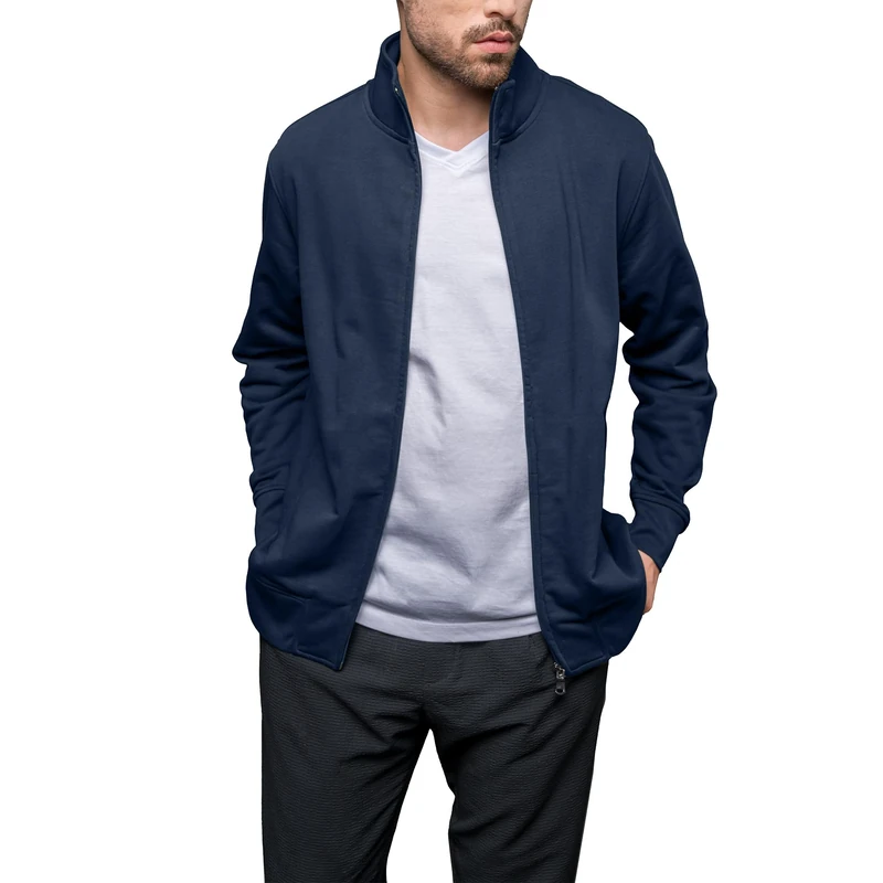 HRM Men's Premium Full-Zip Sweat Jacket I Fair Trade Men's Sweat Jacket, 360 g/m², Made from 70% Cotton & 30% Recycled Polyester, navy, L