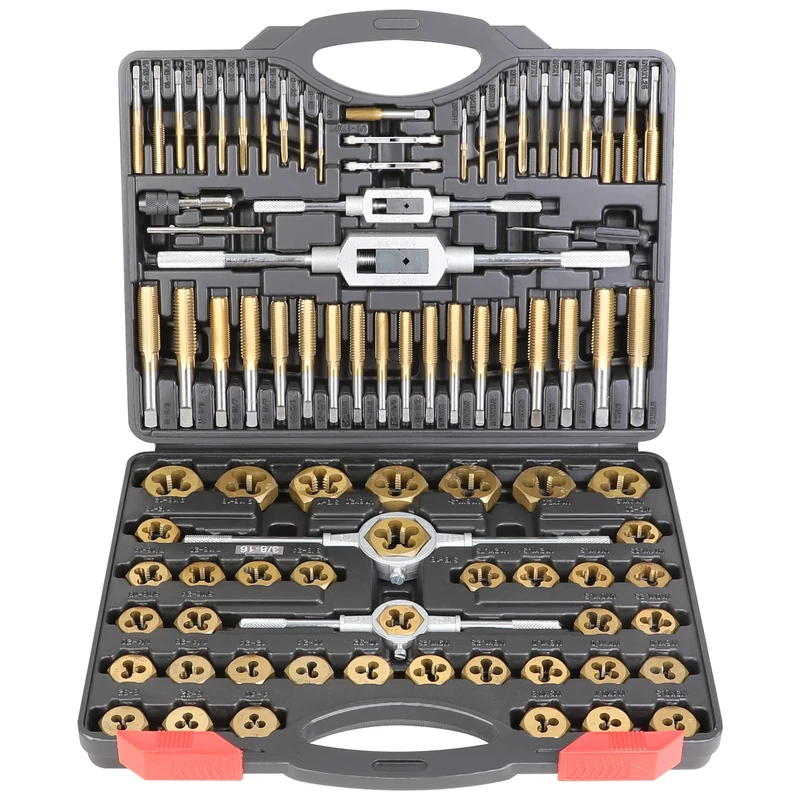 WYNNsky Die and Tap Set in SAE and Metric, Hex Threading Dies for External Threads, Thread Tap for Internal Threads, Thread Wrench, Thread Pitch Gauge, 86 Pieces Gauge Kit for DIY Tapered