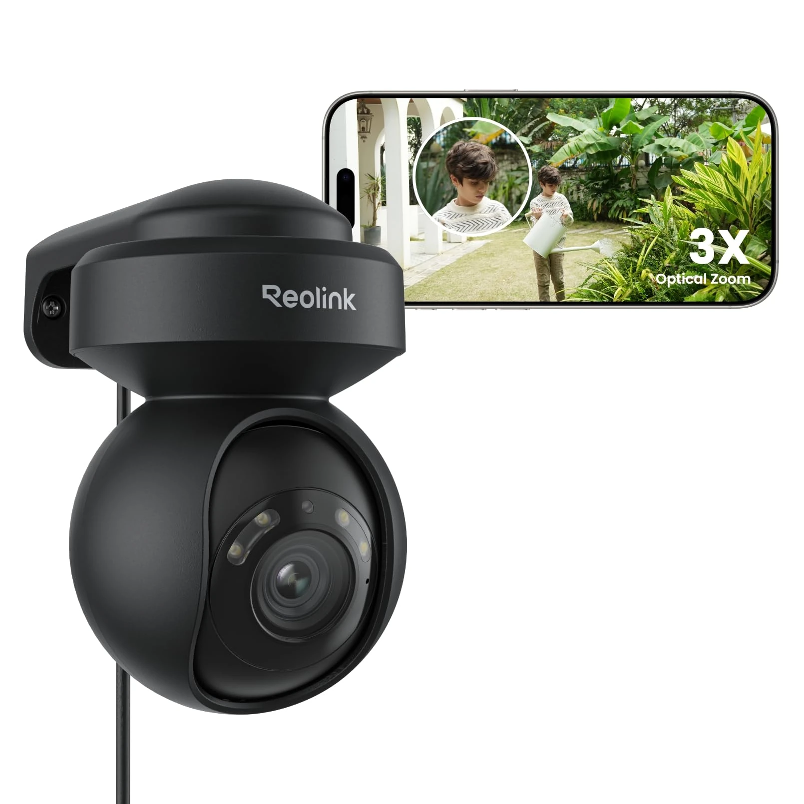 Reolink 5MP PTZ Camera E1 Outdoor, 2.4/5GHz WiFi CCTV Security Camera with 3X Optical Zoom, Human/Vehicle Tracking, Color Night Vision, 2-Way Audio, Support 512GB SD Card for 24/7 Protection, Black