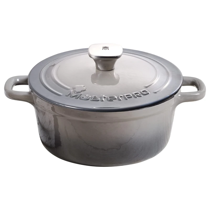 MasterPro Unique, 27 cm Pot with lid, White, Made of cast Iron, Ergonomic Handles, Cooking Pot, Suitable for All Types of cookers