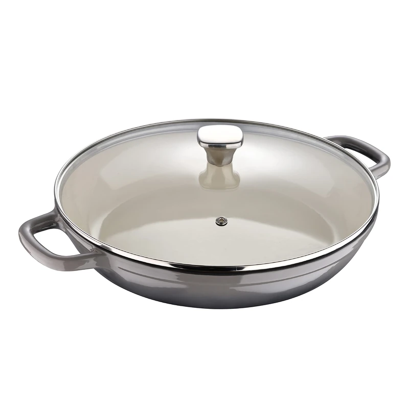 MasterPRO Unique – Low Cooking Pot with Lid – 30.5 cm Saucepan – Grey – Made with Cast Iron – Ergonomic Handles – Kitchen Casserole – Compatible with All Types of Cookers