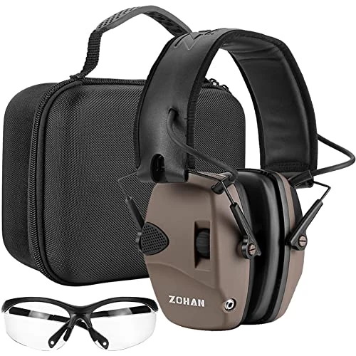 ZOHAN 054 Electronic Shooting Ear Protection, Shooting Range Ear Protectors, Active Earmuffs, Noise Reduction Sound Amplification for Hunting, NRR22dB SNR 27dB Dynamic Noise Control, Brown Set