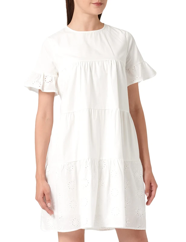 myMo Women's Dress with Hole lace, White, S