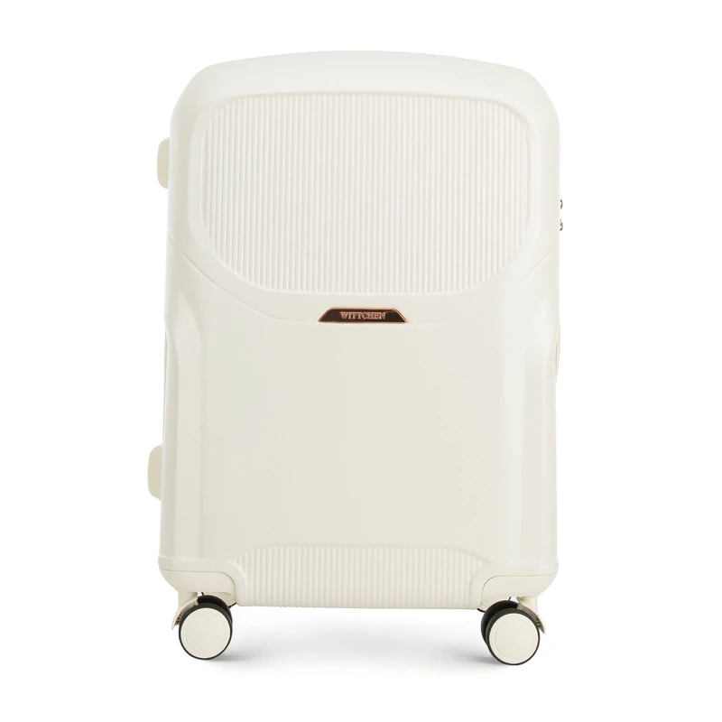 WITTCHEN Lady 2 Stylish Medium-Sized Suitcase Travel Luggage Hard-Wearing Polycarbonate Trolley 4 Double Wheels TSA Combination Lock 3,8 kg 65 L Size M Cream Elements in Rose Gold