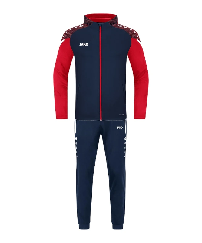 JAKO Men's Polyester Performance Tracksuit with Hood, Navy/Red, 3XL