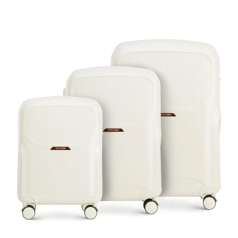 WITTCHEN Lady 2 Stylish Set of 3 Suitcases Travel Luggage Hard-Wearing Polycarbonate 4 Double Wheels TSA Combination Lock Size (S+M+L) Cream Elements in Rose Gold